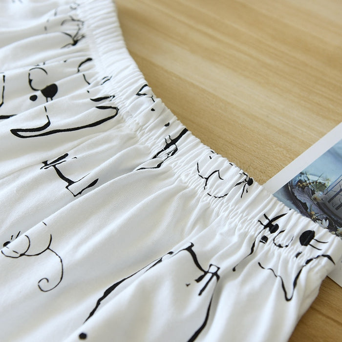 The White Cat Print Pajama Set Original Pajamas