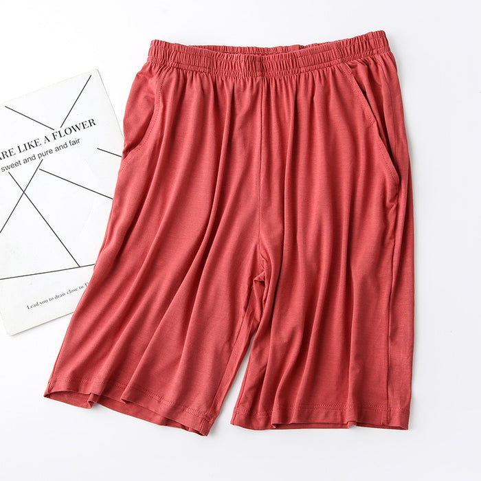 The Solid Knee Length Pocket Pants Breathable Pajamas