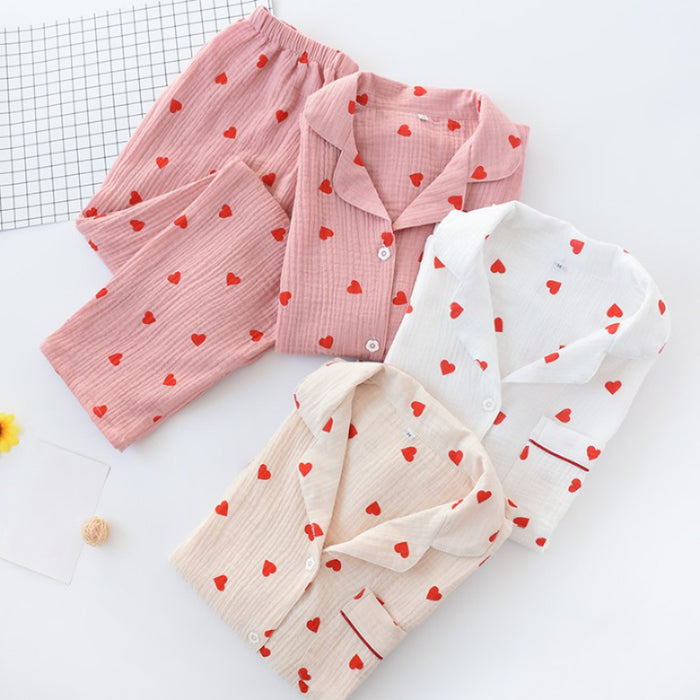The Red Heart Print Pajama Set 2 Piece Sleepwear