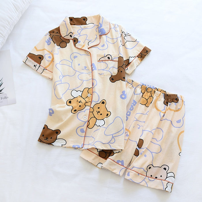 The Cute Cartoon Print Pajama Set Shorts Original Pajamas