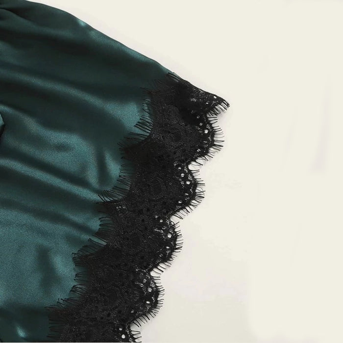 New Green 3 Piece Set For Women Satin Sleepwear Night Suit