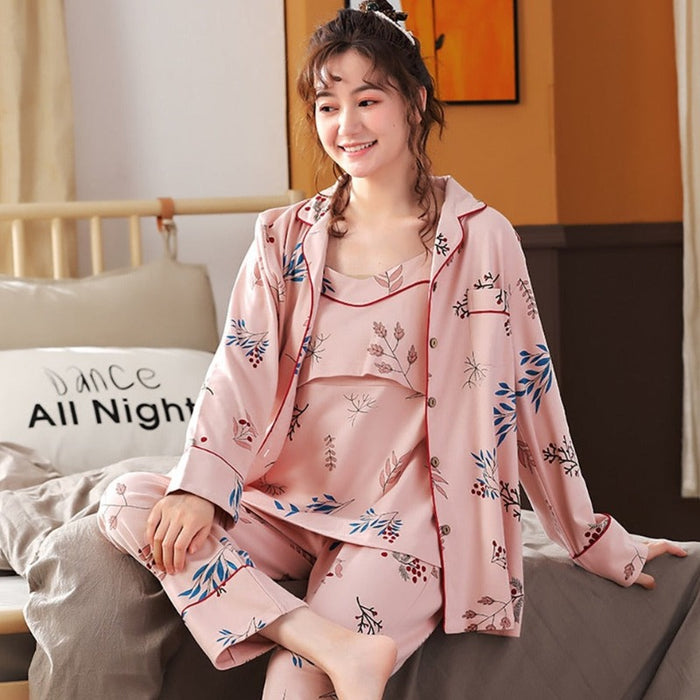 The Breastfeeding Cotton 3 Piece Pajama Set With Robe