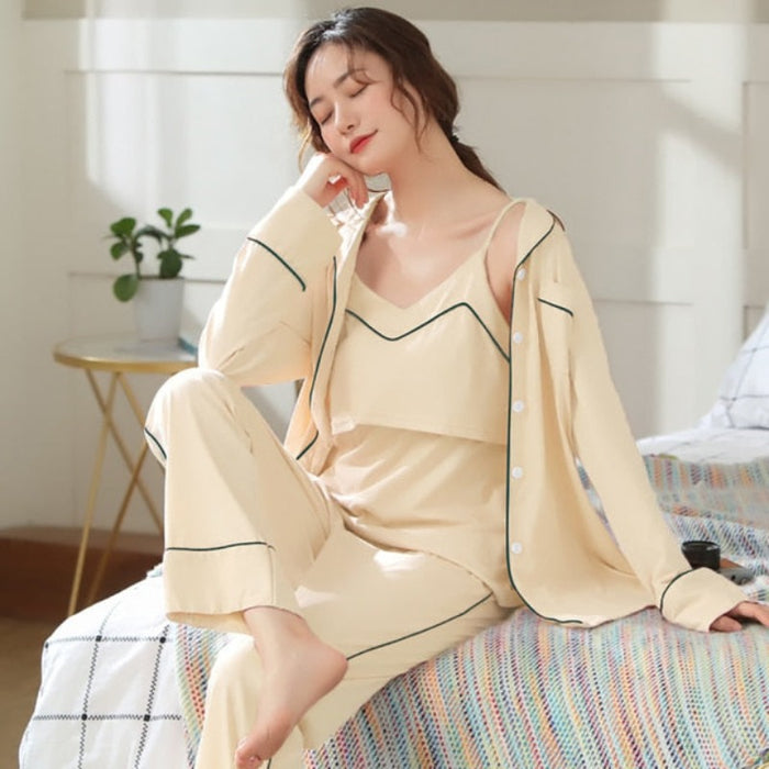 The Breastfeeding Cotton 3 Piece Pajama Set With Robe