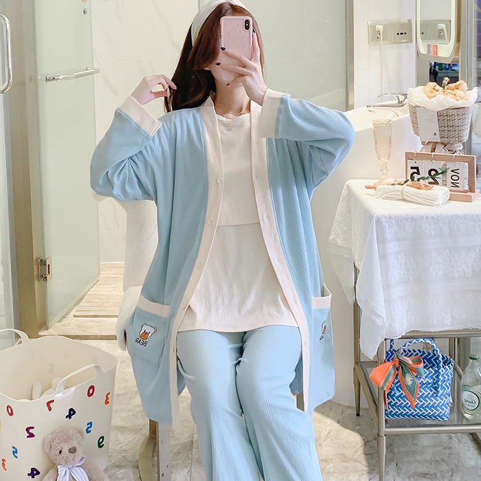 The Maternity Pregnancy 3 Piece Pajama Set With Robe Comfy Fit