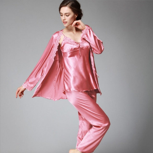 The Satin 3 Piece Satin Breathable Pajama Sets