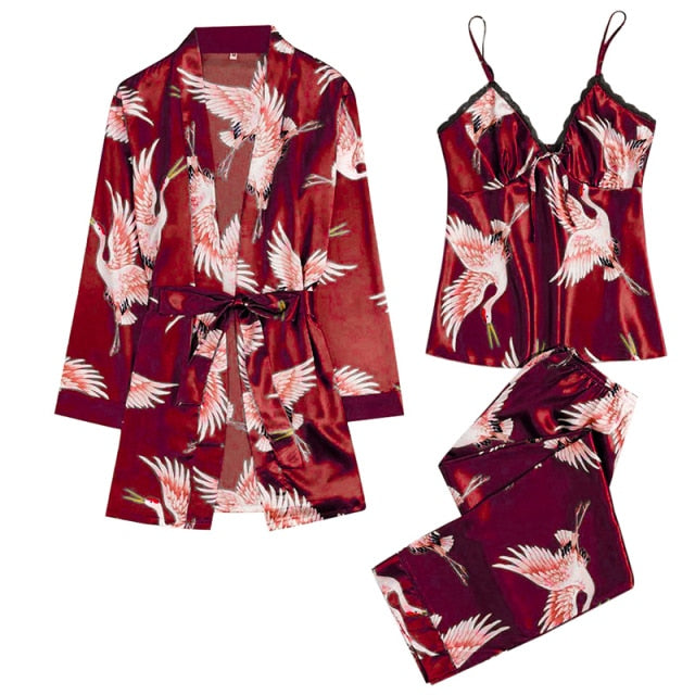 Viscose Floral 3 Piece Pajamas Homesuit Summer And Spring