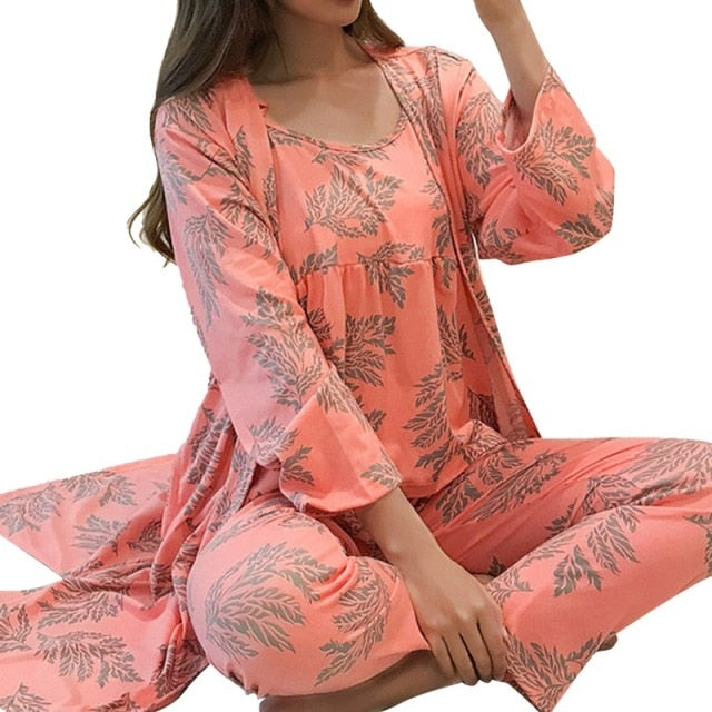 3 Piece Pajama Set Womens Spring And Summer Wear