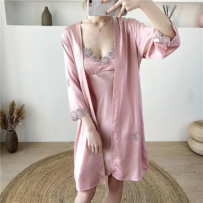 The Lace 3 Piece Pajama Set With Robe For Women