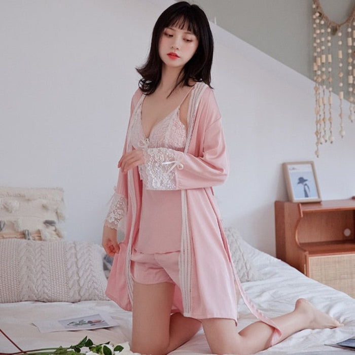 The Satin Lace Pajama Shorts Set Cozy Sleepwear