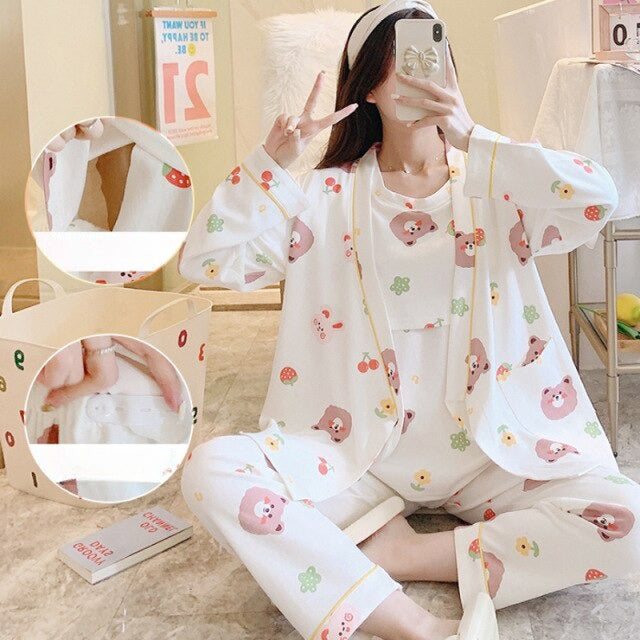 Summer Clothes For Maternity Breastfeeding 3 Pieces Homewear