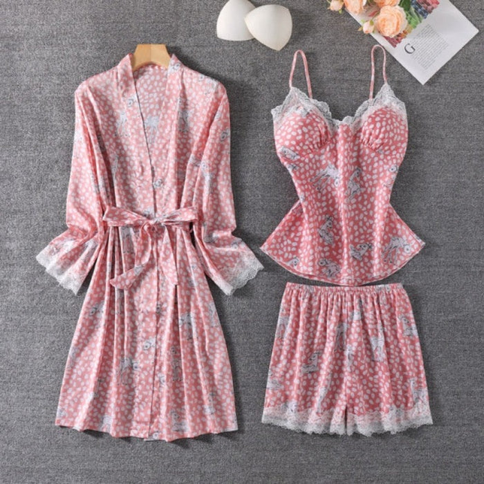 The V-Neck Dot Printed 3 Piece Pajama Set