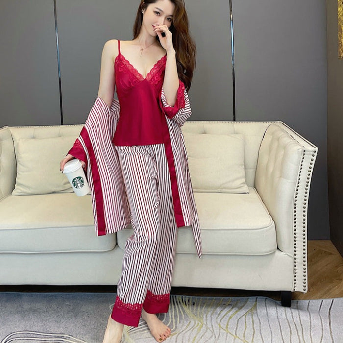 The Long Striped 3 Piece Pajama Set Comfy Sleepwear