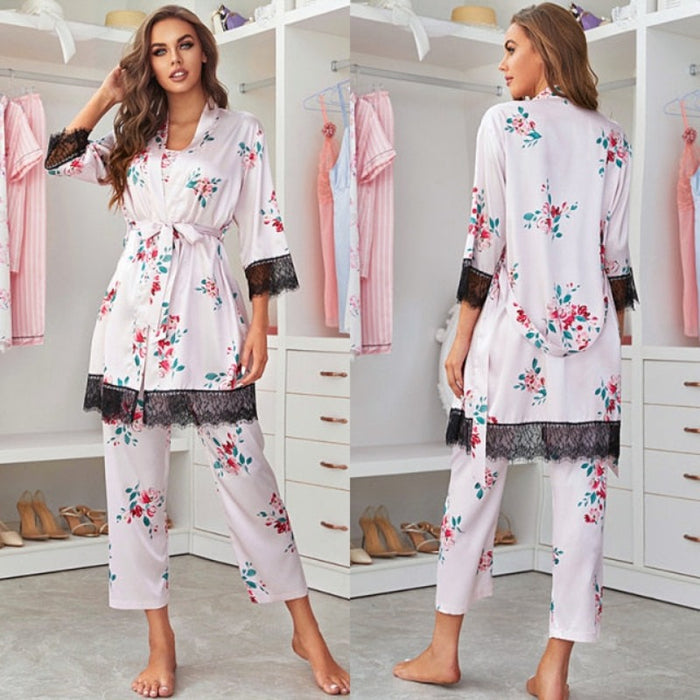 High Quality 3 Piece Women Pajamas Robe Set