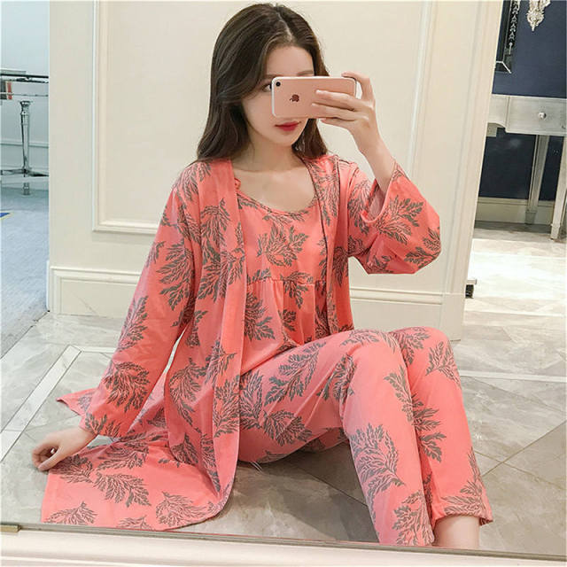 The Long Floral Cute 3 Piece Pajama Set