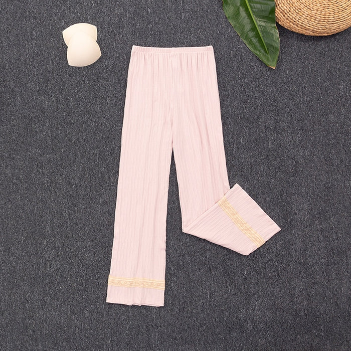 Lace Cotton 3 Piece Pajama Suit Patchwork Sleepwear