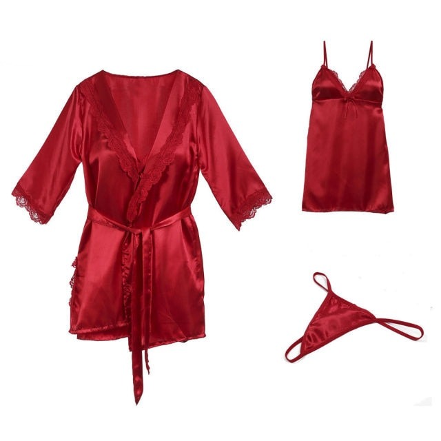 3 Piece Babydoll Nightdress Sets Women Sleepwear Solid Colors