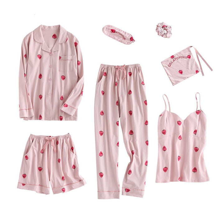 7 Pieces Spring And Summer Strawberry Pajamas Set